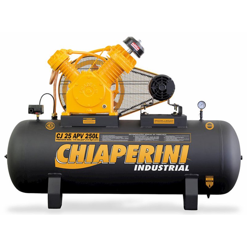 Compressor de Ar Chiaperini Alta Pressão 25 PCM 250 Litros 5HP Trifásico CJ 25 APV 250L