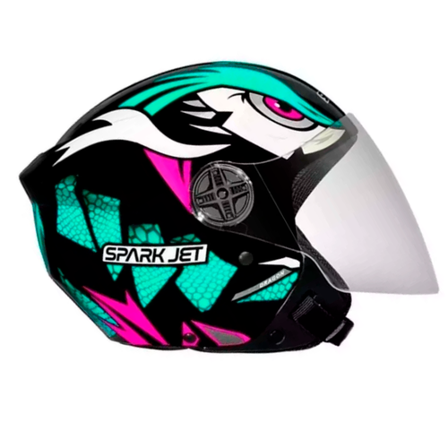 Capacete Ebf Spark Jet Dragon Preto E Tiffany Sbs Motos