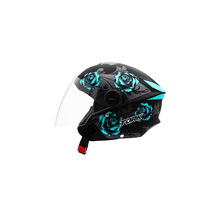 Capacete Tork New Three Flowers Azul e Preto Brilhante