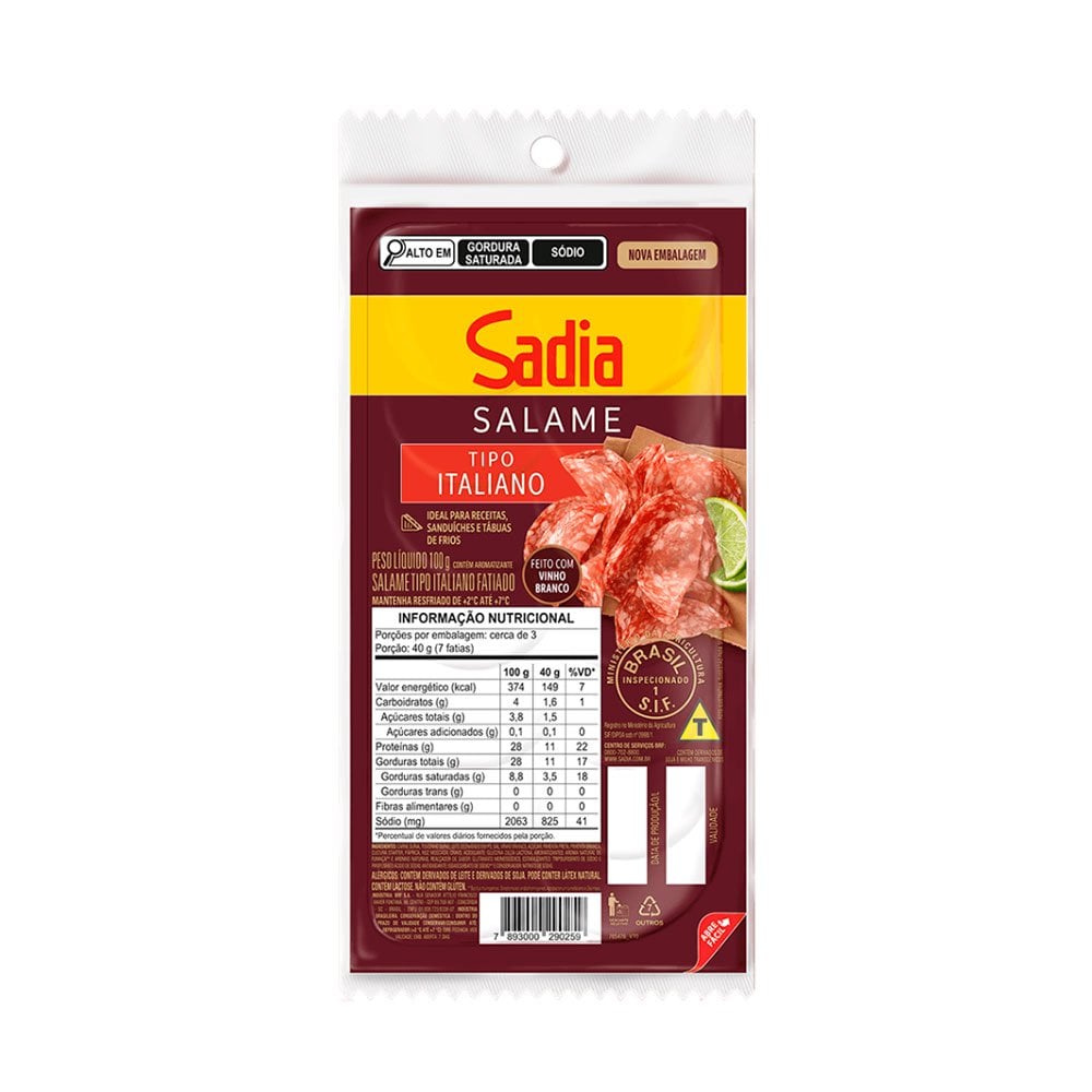 Salame Italiano Sadia 100g Supermercados Pague Menos