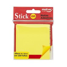 Bloco de Notas Adesivas Neon Amarelo Molin 76x76 Com 100 Folhas
