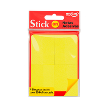 Bloco de Notas Adesivas Molin Neon Amarelo 38x51 Com 200 folhas