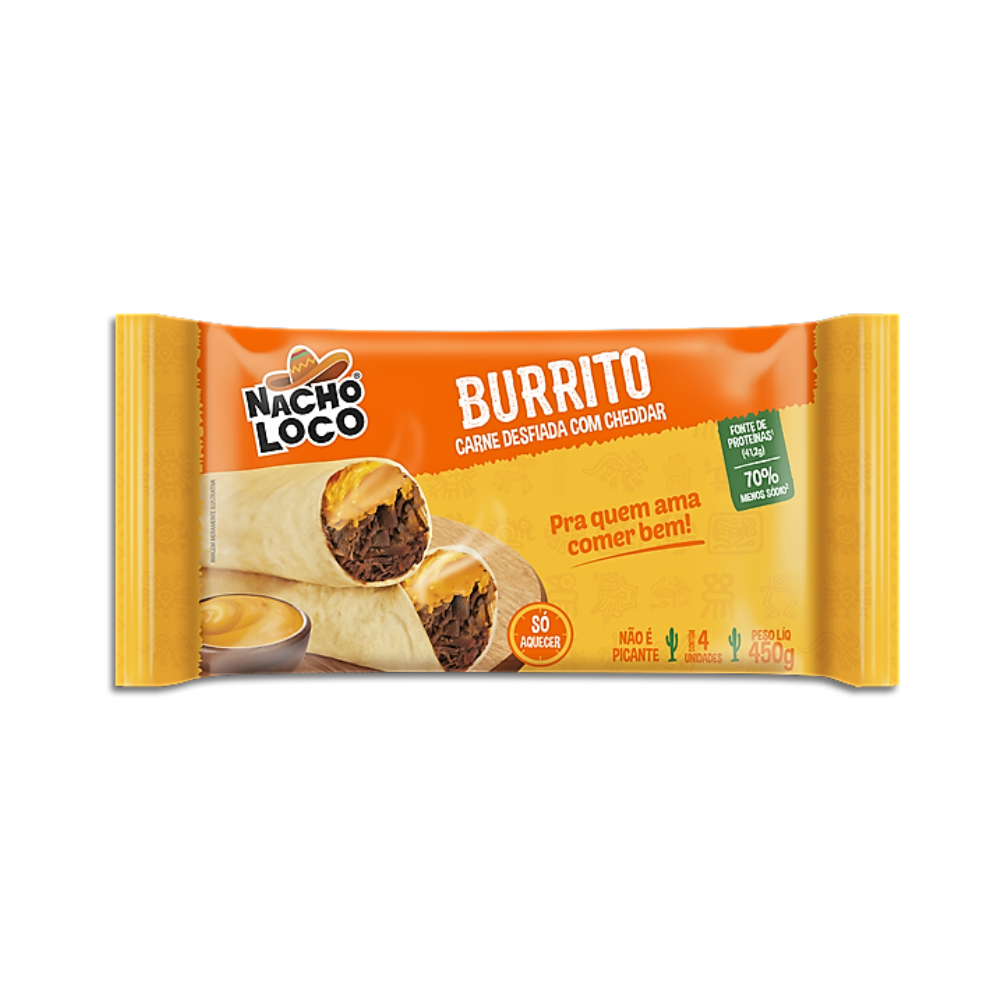 Burrito Nacho Loco Cheddar 450g Com 4 Unidades Supermercado Pague Menos