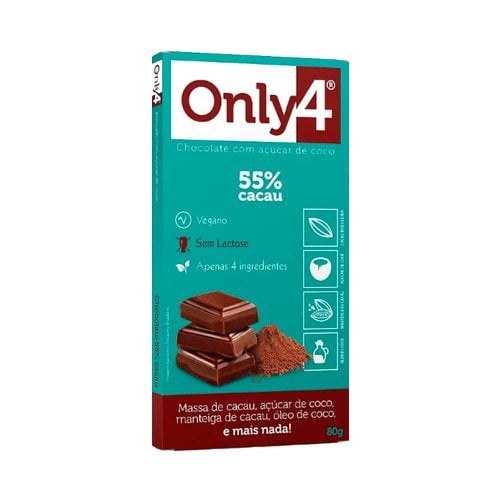 Chocolate Only4 55% Cacau Sem Lactose 80g | Supermercados Pague Menos