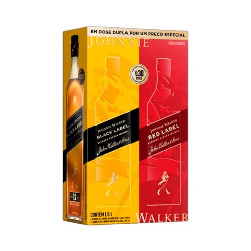 Kit Whisky Escocês Johnnie Walker Black Label 750ml + Red Label