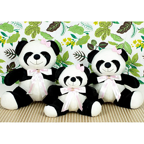 Trio de Ursas Panda Lacinho Rosa para Nicho 15, 18 e 22cm