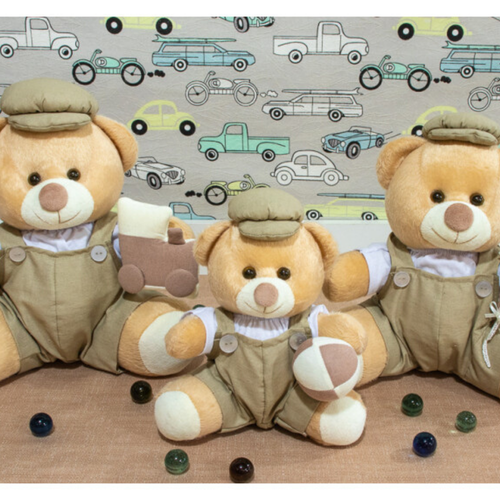 Trio de Ursos para Nicho Hora de Brincar Macacão Caqui 15,18,22 cm