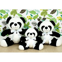 Trio de Ursos Panda Lacinho Azul para Nicho 15, 18 e 22cm