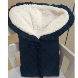 Porta Bebê Percal Azul Marinho com Pelúcia Carapinha Tipo Pele de Carneiro