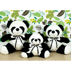 Trio de Ursos Panda Lacinho Preto para Nicho 18, 22, 26cm